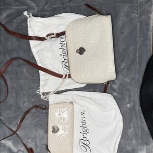 Brighton Alexa Cordoba Cream Embossed Crossbody with Brown Strap and Heart Clasp